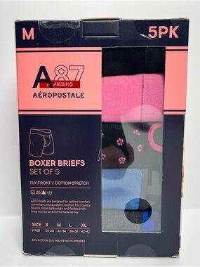 Aeropostale 5 Pair Cotton Blend Stretch Boxer Briefs Mens Size M Waist 32-34